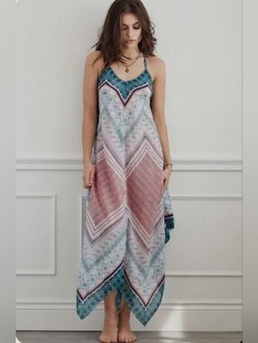 FOREVER 21 Size Medium Spaghetti Strap White Colorful Handkerchief Scarf Dress